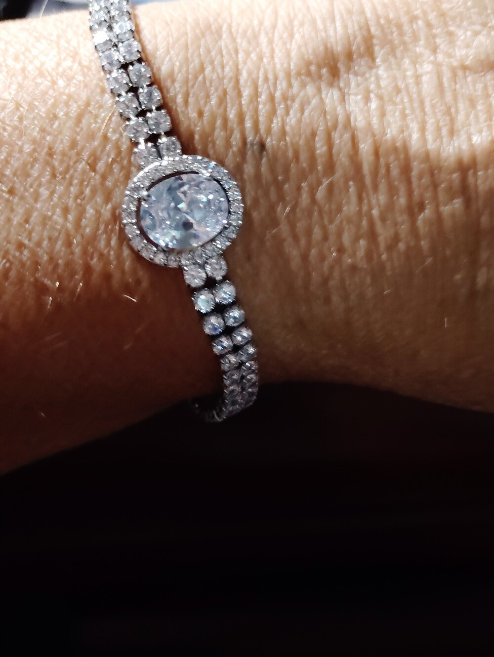 Silver Tone Rhinestone Halo Tennis Bracelet